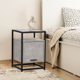 Modern Tempered Glass Nightstand;  Glass Top End Table with Metal Frame;  Concealed cabinet;  Pull-down Door for Bedroom;  Living Room;  Office - Marb