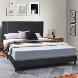 Queen Size Bed Frame; Velvet Queen Upholstered Platform Bed with Headboard; Mattress Foundation; Strong Wood Slat Support Bed Frames; No Box Spring Ne