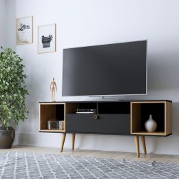 Manhattan Comfort Theodore 62.99 TV Stand with 6 Shelves in Black and Cinnamon - Default Title