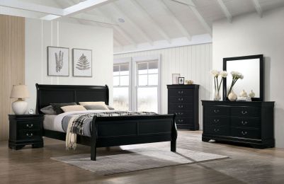 Twin Size Bed Black Louis Phillipe Solidwood 1pc Bed Bedroom Sleigh Bed - as pic