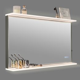 Lighted Bathroom Mirror with Shelf and Outlet;  Dimmable 24x40 inch LED Vanity Bathroom Mirror with Lights;  Anti Fog Lighted Vanity Mirror for Wall;