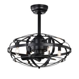 Hot Sell Industrial Ceiling Fan Light Kit for Living Room Bedroom Kitchen and Bladeless Caged Ceiling Fan with Lights - Matte Black