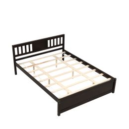 Modern design Wood Platform Queen Bed Frame with Headboard for Espresso color - as pic