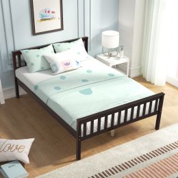 Full Size Wood Platform Bed with Headboard for Espresso color - as pic