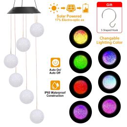Solar Powered LED Ball Wind Chimes Color Changing LED String Light Patio Garden Decor - White