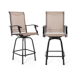 MEOOEM Outdoor Swivel Bar Stools Set of 2 Height Patio Chairs All Weather Patio Furniture Textilene for Bistro Lawn Garden Backyard - Stools & Bar Cha