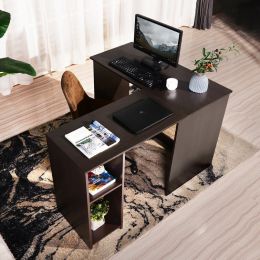 L-Shaped Computer Desk with Shelves - Brown