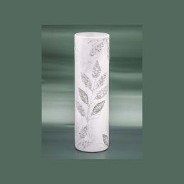 Silver leaves | Handmade art glass vase | Glass vase for flowers | Cylinder Vase | Interior Design | Home Decor | Large Floor Vase 16 inch - Silver -