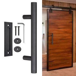 12 Steel Barn Door Handle Set/Black - LA01