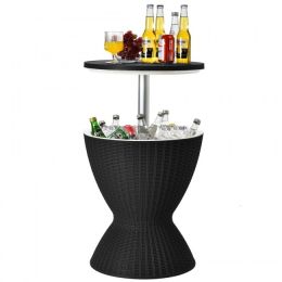 3 in 1 8 Gallon Patio Rattan Cooler Bar Table with Adjust Ice Bucket - black