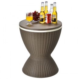 3 in 1 8 Gallon Patio Rattan Cooler Bar Table with Adjust Ice Bucket - brown
