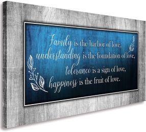 Family Wall Art-Canvas Wall Art for Living Room- Family Quotes Blue Wall Decor- Motto Picture Prints Framed Artwork for Bedroom Home Farmhouse Wall De