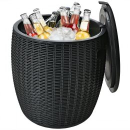 9.5 Gallon 4-in-1 Patio Rattan Cool Bar Cocktail Table Side Table XH - as show