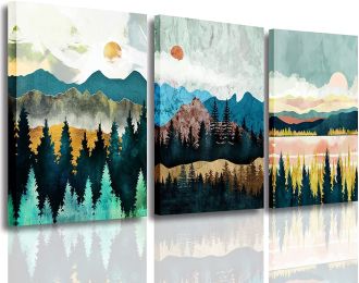 Abstract Wall Art Forest Mountain Watercolor Wall Paintings Landscape Modern Canvas Prints Bathroom Bedroom Office Wall Decor 3 Piece - 12inchx16inchx