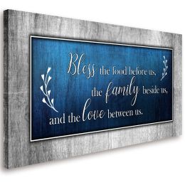 Bless This Food Quote Blue Wall Art Framed Artwork Ready to Hang for Living Room Home Decor - 20x40inchx1pcs