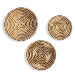 Seagrass Round Basket Set of 3 | Unique Farmhouse Wall Decor Tray for Wall Display or Home Decoration - Tornado