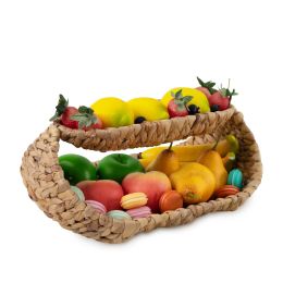 2 Tier Tray Fruit Holder | Decorative Tabletop for Food, Snack Cover for Dinning Room and Home Decor - Waterhycinth tray