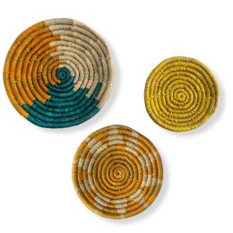 Seagrass Round Basket Set of 3 | Unique Farmhouse Wall Decor Tray for Wall Display or Home Decoration - Sunrise