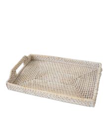 Wicker Serving Trays with Handles for Breakfast, Food, Fruit, Coffee Table | Serving Baskets for Home Decor - White- Wash
