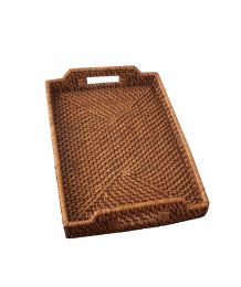 Wicker Serving Trays with Handles for Breakfast, Food, Fruit, Coffee Table | Serving Baskets for Home Decor - Rattan Brown