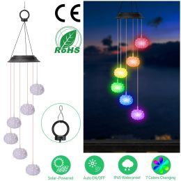 Solar Wind Chime Lights Sea Urchins Decorative Lamp 7 Color Changing IP65 Waterproof - Black