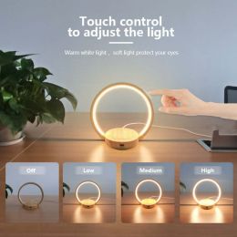 LED Desk Lamp with 15W Wireless Charger for Mobile Phone - Wood
