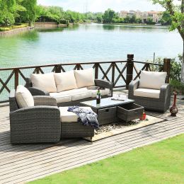 Direct Wicker Aluminum 5-piece Outdoor PE Rattan Wicker Sofa Rattan Patio Garden Furniture ,Gray - Gray Wicker