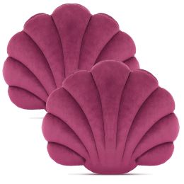 1/2PCS Velvet Sea Shell Pillow Scallop Throw Pillow Shaped Decorative Cushion for Sofa Couch Chair Bed 19" x 15" - Wine Red - 2pcs