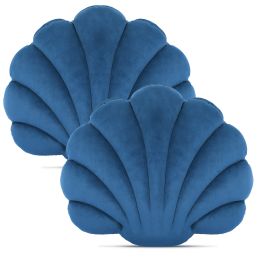 1/2PCS Velvet Sea Shell Pillow Scallop Throw Pillow Shaped Decorative Cushion for Sofa Couch Chair Bed 19" x 15" - Blue - 2pcs