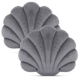 1/2PCS Velvet Sea Shell Pillow Scallop Throw Pillow Shaped Decorative Cushion for Sofa Couch Chair Bed 19" x 15" - Silver Gray - 2pcs