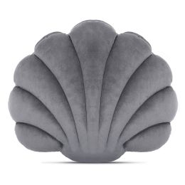 1/2PCS Velvet Sea Shell Pillow Scallop Throw Pillow Shaped Decorative Cushion for Sofa Couch Chair Bed 19" x 15" - Silver Gray - 1pc