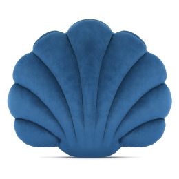 1/2PCS Velvet Sea Shell Pillow Scallop Throw Pillow Shaped Decorative Cushion for Sofa Couch Chair Bed 19" x 15" - Blue - 1pc