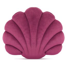 1/2PCS Velvet Sea Shell Pillow Scallop Throw Pillow Shaped Decorative Cushion for Sofa Couch Chair Bed 19" x 15" - Wine Red - 1pc