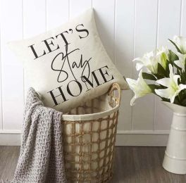 Throw pillow cover 18x18inches, "Lets Stay Home" modern cushion cover - Woven cotton / linen blend