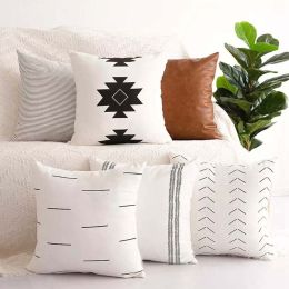 Throw Pillow Set 6, 18x18 Vegan leather throw pillow, Modern Minimal Accent Pillow Covers - Minimal Accent