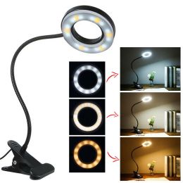 Clip On Desk Lamp LED Flexible Arm USB Dimmable Study Reading Table Night Light - default