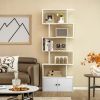 6-Tier S-Shaped Freestanding Bookshelf with Cabinet and Doors - White